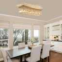 Siljoy 6-Light Modern Crystal Chandelier, Gold Rectangular K9 Crystal Raindrop Chandelier Flush Mount Ceiling Light Fixture for Dining Room Living Room Kitchen Island L31.5'' x W10'' x H10''
