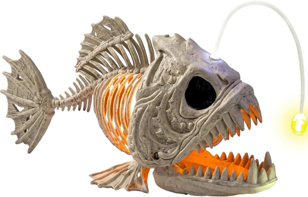 JOYIN Halloween Skeleton Lantern Fish with LED Eye Plastic Bones for Halloween Decoration Party Photo Prop, Graveyard Decor, Indoor Outdoor Spooky Scene(10.2 *5.5 *3)