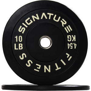 Signature Fitness Color Coded 2" Olympic Bumper Plate Weight Plates with Steel Hub - 100% Virgin Rubber, SF-CLR10P, Set of 2