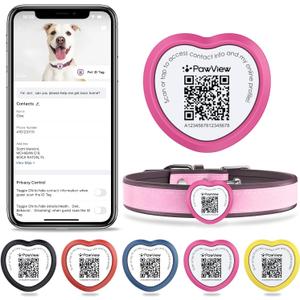 Slide On Dog Tags Personalized for Pets, NFC & QR Code Silent Silicone Cat Tag for Collars & Harnesses - Scan Alert, Instant Location, Pet Profile, APP Control, Heart-Shaped,1 PC (Magenta)