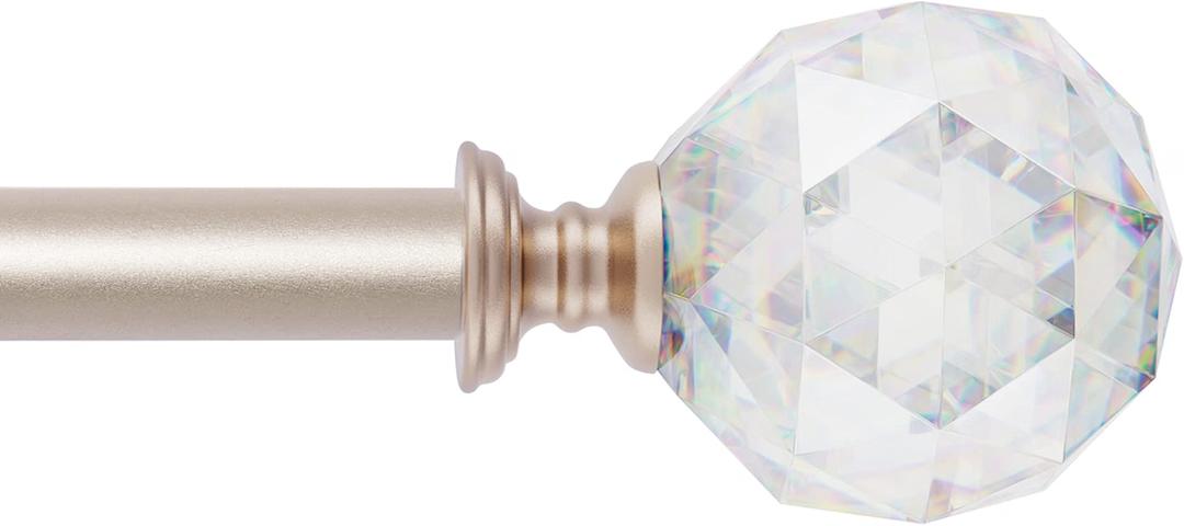 Coquilles 3/4 Inch Diameter Adjustable Curtain Metal Rod with Round Clear Acrylic Ball Finials，28 to 48 Inch Nickel