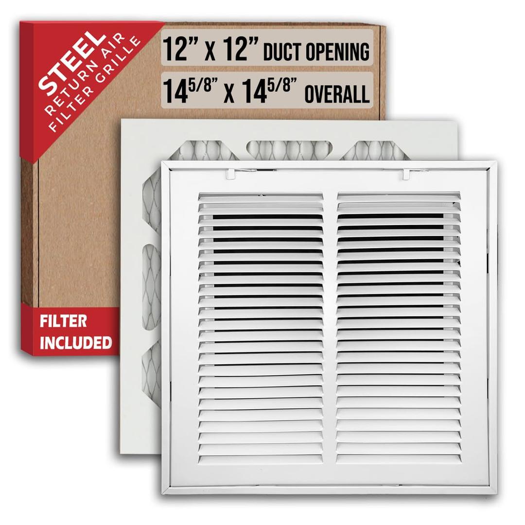Fits 20x10 Duct Opening | Filter Included Steel Return Air Filter Grille by Handua [Removable Door] | Vent Cover Filter Grill | White | Outer Dimensions: 22 5/8"W X 12 5/8"H