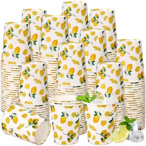 Kochorie 200 Pieces Lemonade Paper Cups 9oz Disposable Yellow Paper Cups Cold Hot Beverage Juice Drinking Cups for Lemonade Stand Supplies Summer Fruit Party