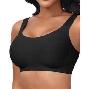 Ganado Seamless Wireless Bras for Women Full Coverage No Underwire Supportive Bras Padded T Shirt Bra Comfort Bralette (Black, X-Large)