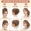 SARLA 2PCS Brown Messy Bun Hair Pieces for Women Wavy Curly Synthetic Hairpieces for Updos with Tendrils Fake Scrunchies Ponytail Extension Coffee Brown