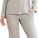 LYCY Cotton Pajamas for Women Set Long Sleeve Lounge Button Up with Pockets (X-Large, Light Grey Mel.)