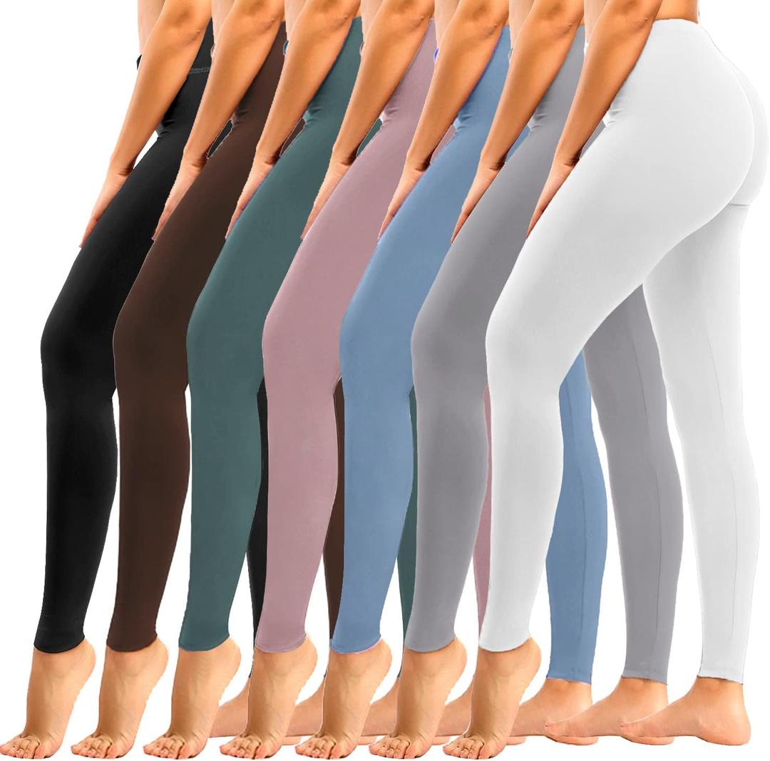 yeuG 7 Pack High Waisted Leggings for Women Tummy Control Soft Workout Yoga Pants Full Length & Capri (XX-Large-3X-Large, 011#black,coffe,green,rosy,blue,lightgrey,white)