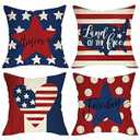 4th of July Pillow Covers 18x18 Inch,Set of 4 Patriotic Red White Blue Summer Outdoor Throw Pillow Covers,Independence Memorial Day USA Flag Linen Fourth of July Cushion Case for Sofa Couch Decor