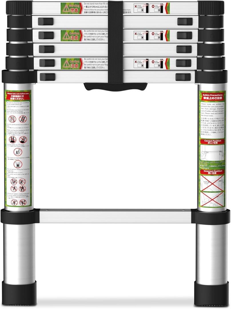 Telescoping Ladder for RV & Attic, 6.5FT Aluminum Extension Ladder with Dual Locking Mechanism, Max Load 330lbs, Compact Foldable Ladder for Roof, Home, Travel Trailer & Multi-Surface Use