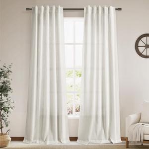 Cream Semi Sheer Linen Curtains 102 Inch Long Curtains Back Tab Rod Pocket 2 Panels Set Natural Elegant Living Room Decor Sunlight Filtering Solid Color Drapes for High Window 40x102