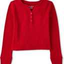 The Children's Place Girls' Basic Long Sleeve Thermal Henley Tops (Large)