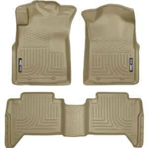 Husky Liners Weatherbeater Floor Mats | Fits 2005-2015 Toyota Tacoma Double CAB ONLY (Footwell Coverage) | Front & 2nd Row, 3-pc Tan - 98953