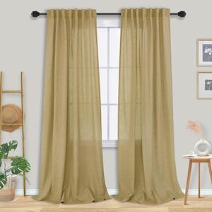 Mrs.Naturall Tan Light Brown Curtains 2 Panels,Linen Sheer Western Rustic Country Burlap Curtains Farmhouse for Living Bedroom,Khaki Camel Colored