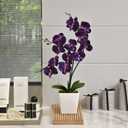 15" Tall Artificial Silk Phalaenopsis Orchid Flower Plant Pot Arrangements (Dark Purple)