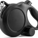 26ft Retractable Dog Leash for Large Dogs up to 110 lbs, with Waste Bag Dispenser, 8m Durable Strong Nylon Tape, 360 Tangle-Free, One-Handed Brake&Lock, Anti-Slip ABS Handle (26FT-Black)