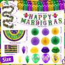 HOWAF 42pcs Mardi Gras Float Parade Car Decorations Kit, Purple Green Gold Mardi Gras Party Bicycle Decoration Bulk- Fan Flags Balloons Foil Curtain Tinsel Garlands Paper Fans Poms Feather
