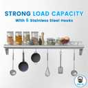 Treshin Stainless Steel Shelf with 6 Hooks 12 x 36 Inches, Commercial Wall Mount Floating Shelving Storage Pot Rack for Restaurant, Kitchen, Home, Bar and Hotel