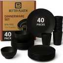 40-Piece Unbreakable Plastic Kitchen Dinnerware Set  Service for 8 | Modern Reusable Dish Set for Home, Outdoor Camping | Microwave & Dishwasher Safe, BPA-Free, Eco-Friendly