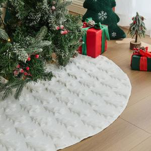 EKOREST Plush Christmas Tree Skirt 36 Inches, Solid White Trees Fluffy Faux Pencil Tree Skirt, Soft Winter Xmas Tree Mat for Home Party Holiday Decorations