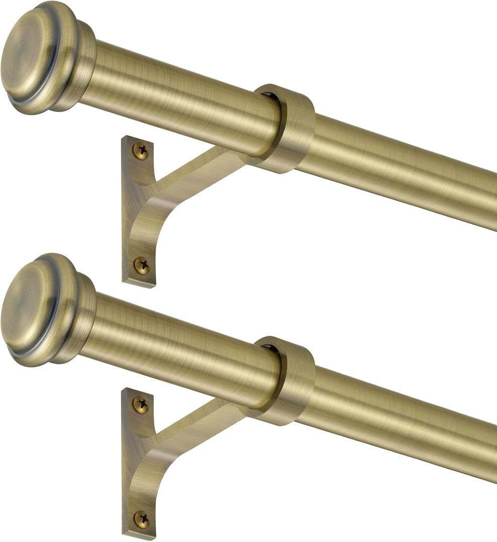 2 Pack Curtain Rods 72 to 144 Inches,1 Inch Curtain rods for Windows, Hanging Curtain Rod & Wall Mount with Brackets Heavy Duty Rod,End Cap Single Rod, Antique Bronze