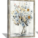 Floral Picture Wall Art Painting: Blossom Bouquet Flowers Prints on Rustic Wood and Handcrafted Wooden Framed Artwork for Home and Bedroom (12” x 16” x 1pcs)