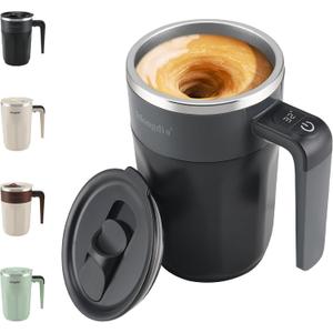 Mongdio Self Stirring Coffee Mug with Temperature Display, Rechargeable Stirring Mug, Automatic Self Stirring Cup with Lid, For Coffee, Milk and Other Beverages, Black (13.5OZ)