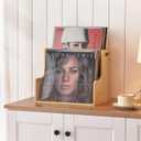 HOOBRO Vinyl Record Storage Crate, Stepped 2-Tier Record Crate, Album Storage Box, Visible Record Holder Crate with Handle, for Vinyl, Magazine, Folder, Album, Natural YL02CW01