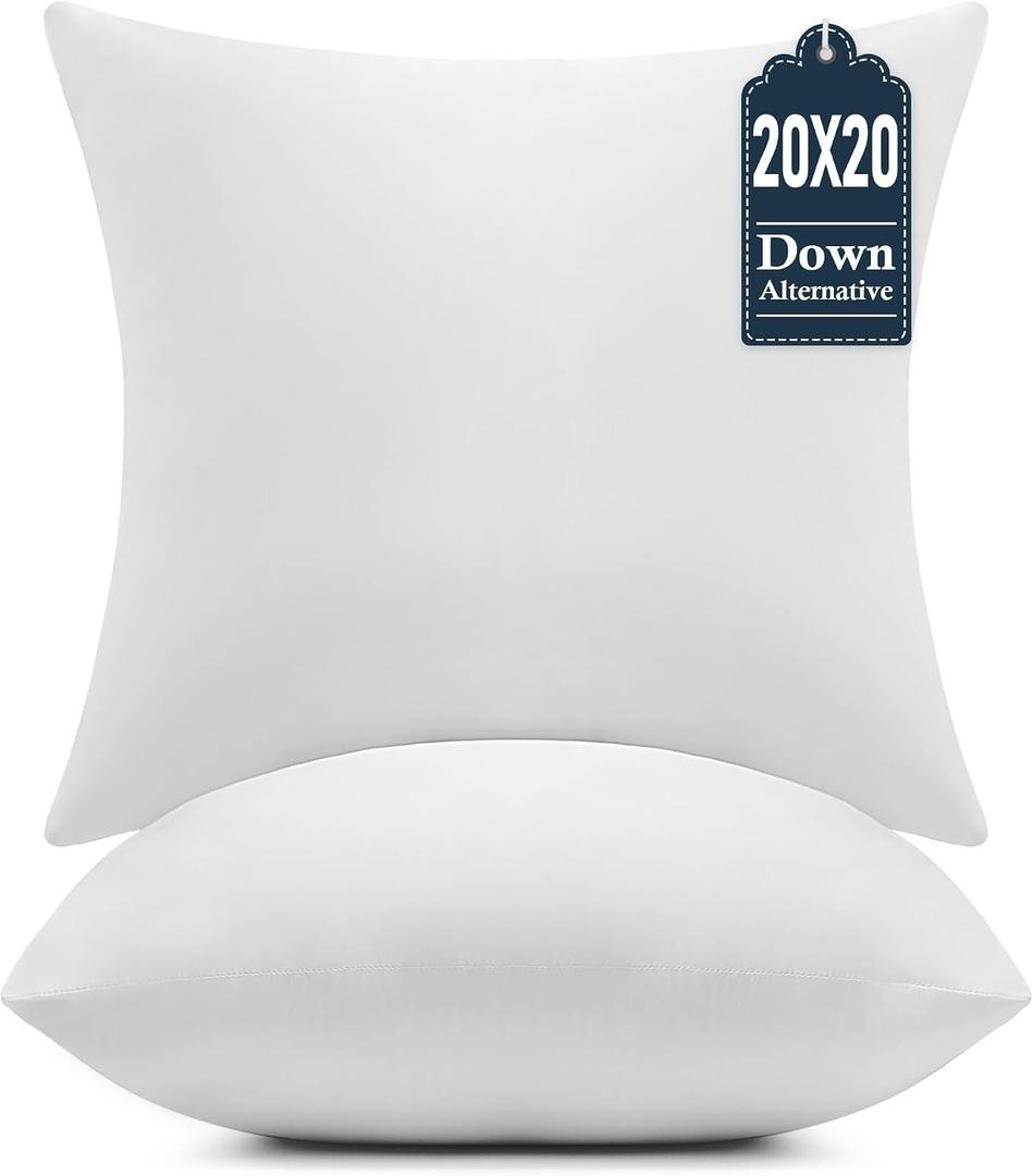 puredown 20x20 Throw Pillow Inserts Set of 2 Supportive & Fluffy Down Alternative Pillow Forms for Couch, Sofa & Bed, Indoor Decorative Cushion Stuffer
