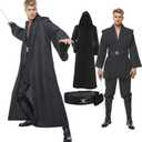 Men's Tunic Cosplay Costume Adults Outfits Halloween Robe Hooded Uniform Full Set (Black, M)