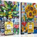 Framed Set of 2 Fashion Modern Graffiti Wall Art Colorful Street Art Canvas Painting - Perfume Bottle Posters Banksy Colorful Print Pop Art Pictures Wall Decor 16"*24"*2