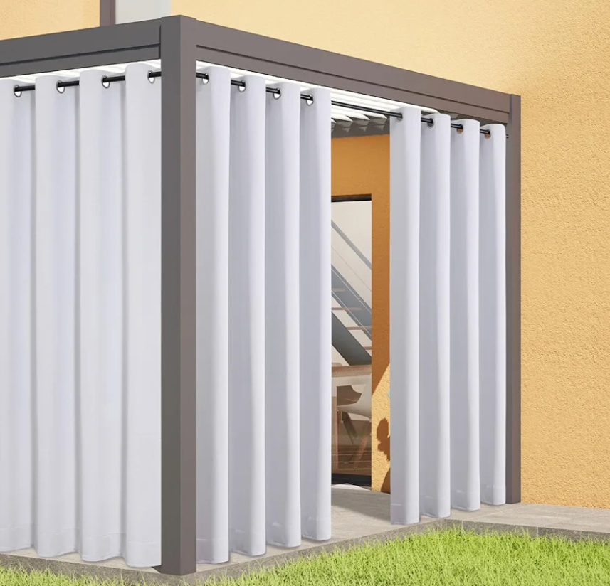 Outdoor Curtains for Patio Waterproof - Weatherproof Porch & Gazebo Curtains, Grommet Top and Tab Bottom Drape,2 Panel, 52" W x 84" L, White