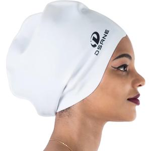 Dsane Extra Large Swimming Cap for Women and Men,Special Design Swim Cap for Very Long Thick Curly Hair&Dreadlocks Weaves Braids Afros Silicone Keep Your Hair Dry (white)