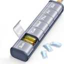 Weekly Medicine Pill Organizer, 7 Day Daily Pill Box Case Travel with Portable Handle, Moisture-Proof Desiccant & Secure Hinges for Vitamins, Medication Supplements