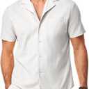 JMIERR Men's Casual Button Down Shirts Short Sleeve Textured Summer Beach Shirt Cuban Vacation Shirts with Pocket (White, M)