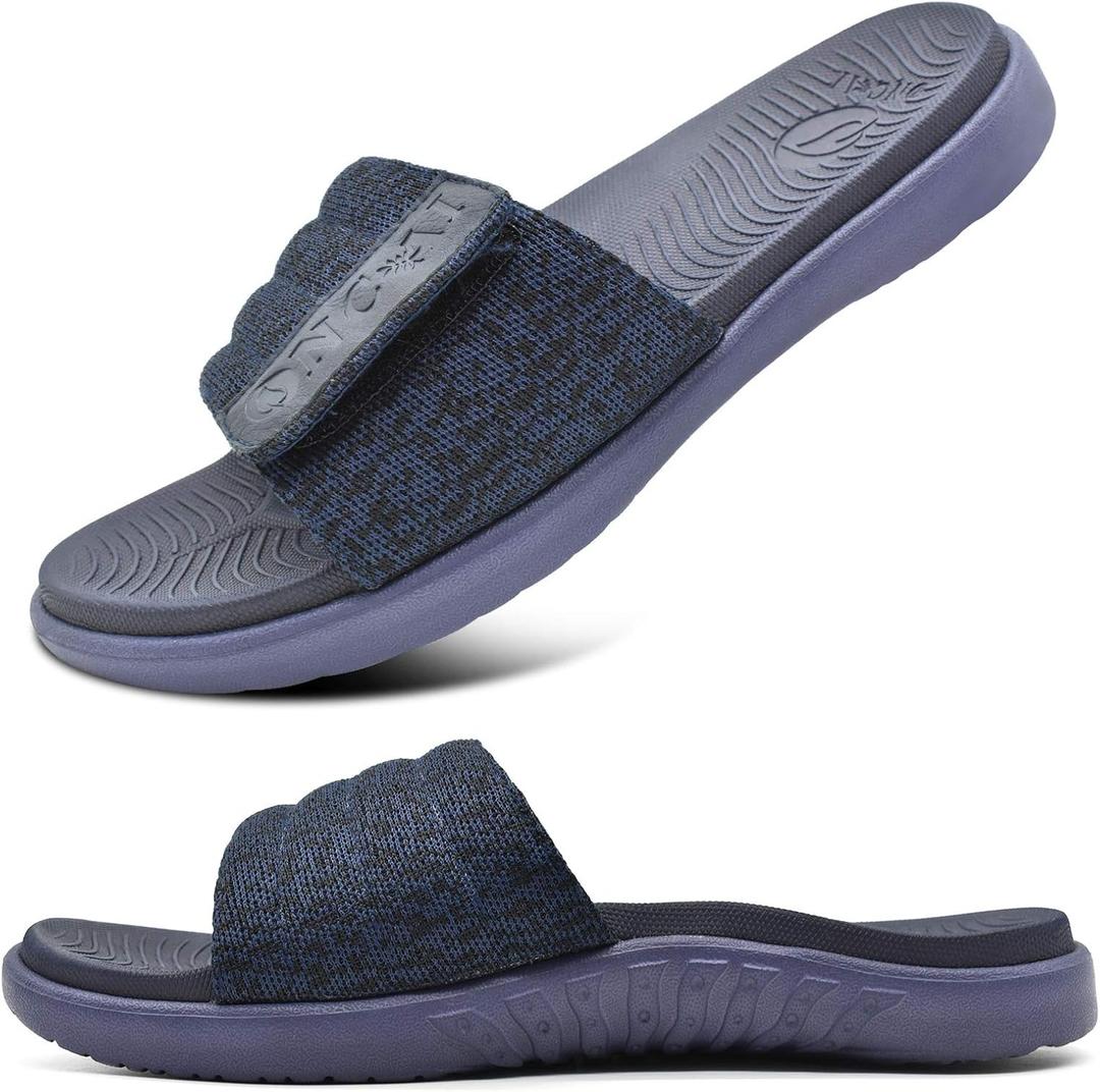 ONCAI Mens Sandals, Arch Support Sport Slides Open Toe Adjustable Straps Orthotic Cushioned Footbed for Plantar Fasciitis Rubber Soles Size 7.5-15 (10, Blue)