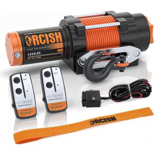 ORCISH 4500 lb 12V DC Waterproof Electric Winch, ATV/UTV Winch Kit for Towing, 1/4"50' Synthetic Rope with Both Wireless Handheld Remote and Corded Control Recovery, Easy Assembly Winches (4500 lbs)