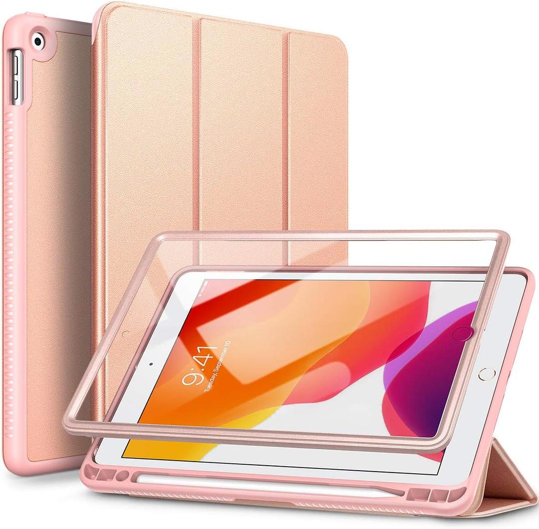 SURITCH Case for iPad 10.2 2021/2020/2019 (9th/8th/7th Generation), Shockproof Protective Smart Cover Case with Stand and Auto Sleep/Wake for iPad 10.2 Inch (Rose Gold)