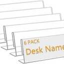 6 Pack 10" W x 2" H Acrylic Office Name Plates Name Labels for Desks, Horizontal Slant Back Clear Desk Sign Holder for Table Display