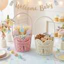 Youyole 2 Pcs Baby Shower Basket with Handle Woven Wicker Bow Wedding Basket for Treasure Storage Gathering Foraging Wedding Birthday Party Baby Shower, Pink White, 11" x 6"x 6"
