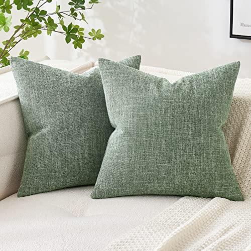 MIULEE Pack of 2 Decorative Linen Burlap Textured Pillow Covers Farmhouse Boho Accent Pillowcases Spring Home Decor for Couch Sofa Bedroom Living Room 16x16 Inch Sage Green