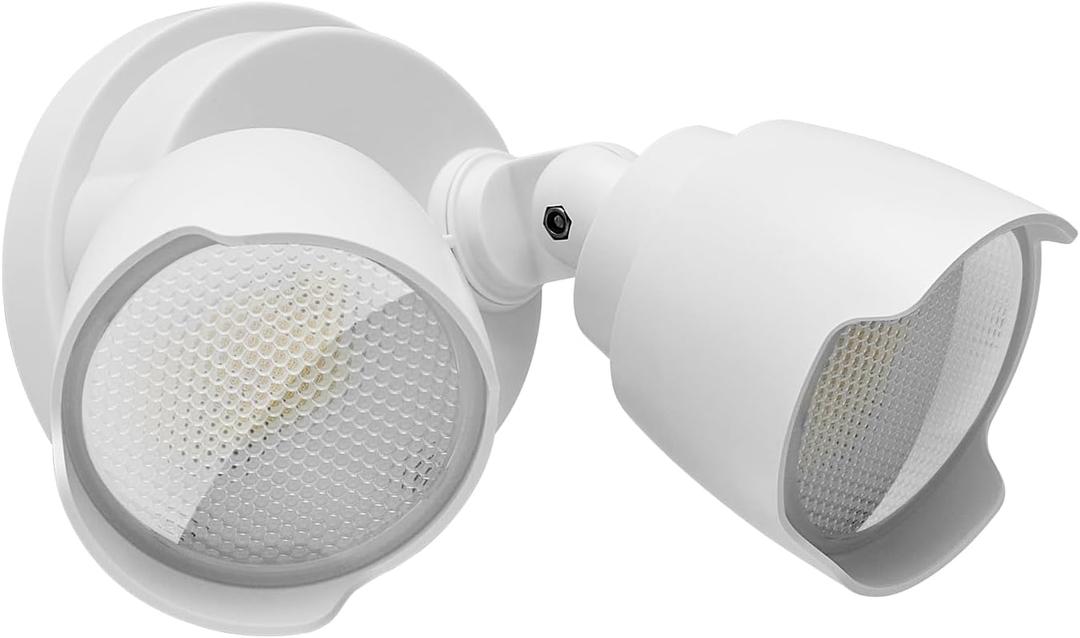 15W LED Flood Light Outdoor, 1500 Lumen Exterior Security Lights, 3000K/5000K Light, IP65 Waterproof, Dual-Head Wall/Eave Mount Flood Light Energy Saving for Garage, Patio, Yard (White)
