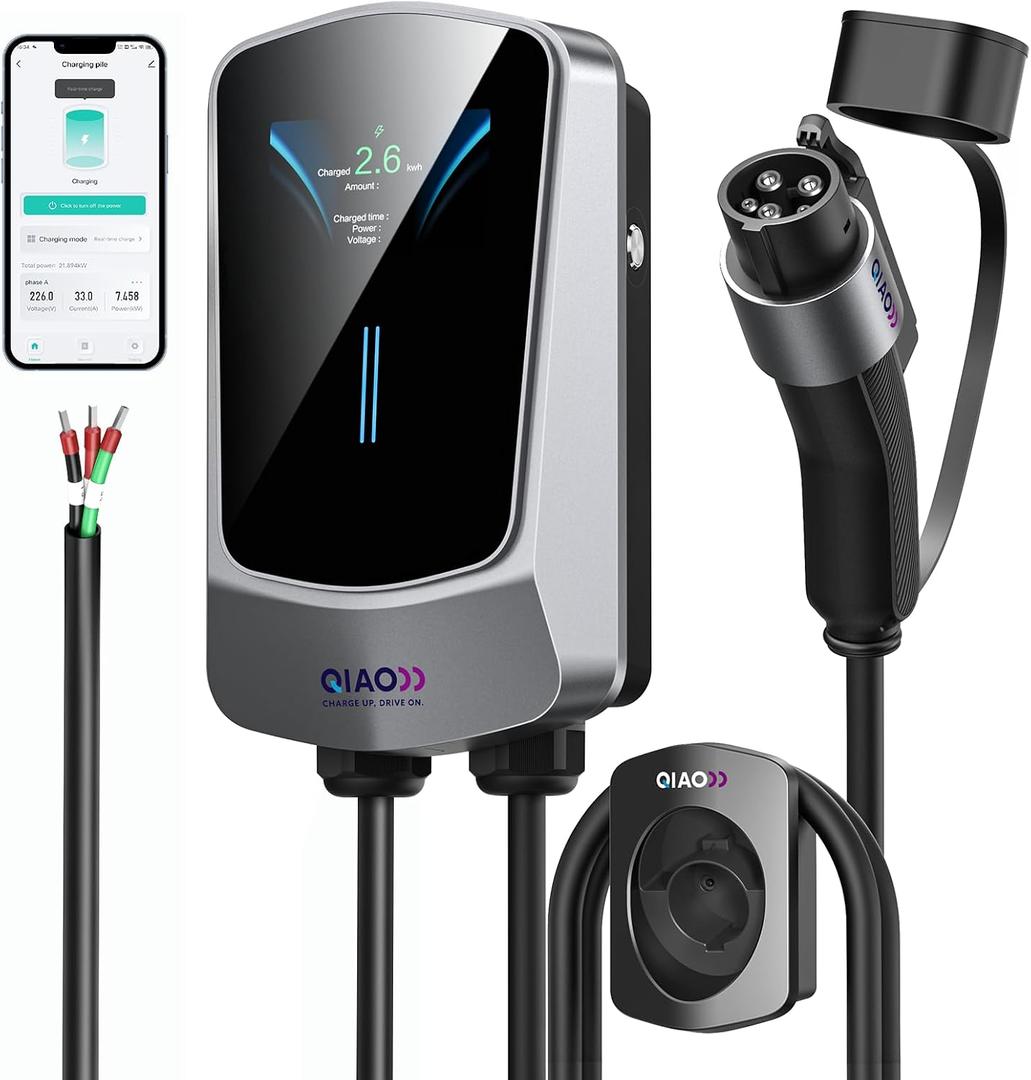 QIAO Level 2 EV Charger J1772,48A/11.5KW,Wall Charging Station,25ft Cable