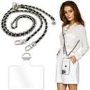 Turkalla Cell Phone Lanyard Phone Crossbody Chain, Leather+Metal Shoulder Strap Cellphone Chain Black