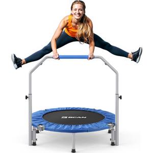 BCAN 40/48" Foldable Mini Trampoline Max Load 330lbs/440lbs, Fitness Rebounder with Adjustable Foam Handle, Exercise Trampoline for Adults Indoor/Garden Workout (Blue)