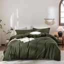 Olive Green Duvet Cover California King Size, 100% Washed Cotton Bedding Set Cover 1 Duvet Cover 104inch x 98inch with Zipper Closure and 2 Pillowcases, Olive Green