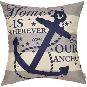 Fjfz Nautical Farmhouse Decorative Throw Pillow Cover 18x18 Home is Wherever We Drop Our Anchor Quote Sign Summer Ocean Cruise Lover Decoration Home Decor Cotton Linen Cushion Case for Sofa Couch