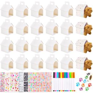 Cherizia Dog House Treat Boxes, 28 Piece Party Favor Set, White Gift Boxes with Handle, DIY Craft Supplies