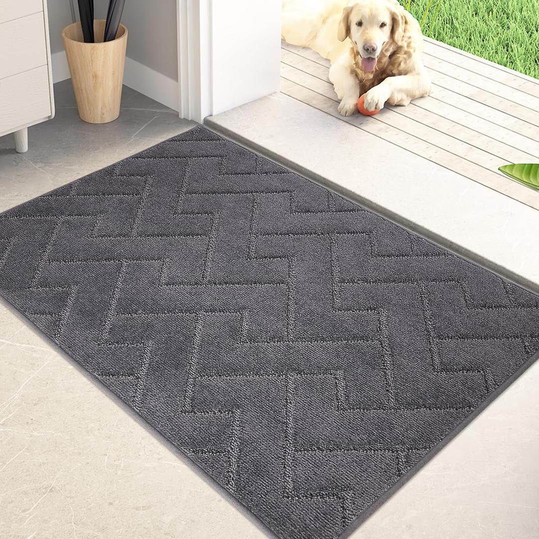 PURRUGS Dirt Trapper Door Mat 20" x 31.5", Non-Slip Machine Washable Entry Rug, Shoe Scraper, Dog Doormat, Super Absorbent Welcome Mat for Front & Back Door, Muddy Wet Shoes & Paws (Grey)