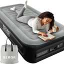 Sebor Twin Air Bed with Built-in Pump, 18" Durable Self-Inflating Air Mattress with High-Speed Air Pump, Comfortable Blow Up Mattress, Inflatable Bed for Guests, Camping, Travel