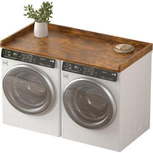 Piskyet Washer Dryer Countertop,Laundry Countertop with Edge Rails,27.5" Depth x 54" Wood Countertop For Washer and Dryer,Laundry Machine Topper for Laundry Room Organization and Storage(Rustic Brown)